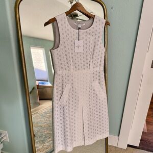 NWT Diane Von Furstenburg White eyelet Sleeveless Dress with pockets